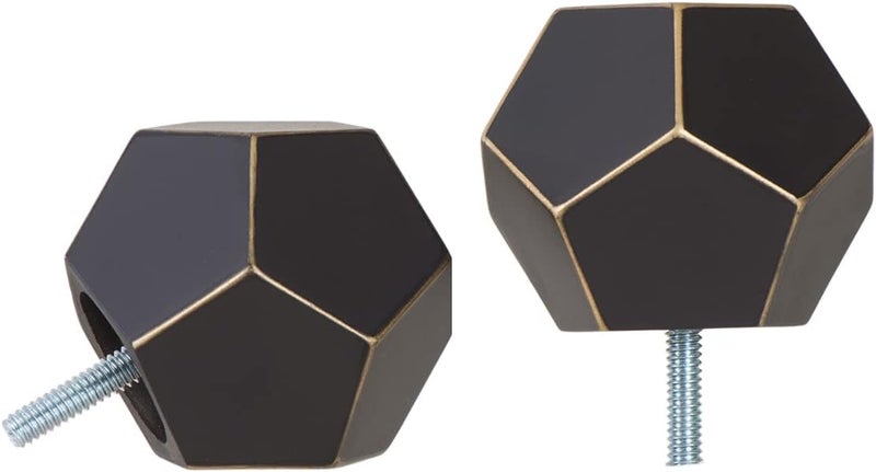 Faceted Hexagonal Finials for Curtain Rods of 7/8 and 1 inch diameter Color Antique Black